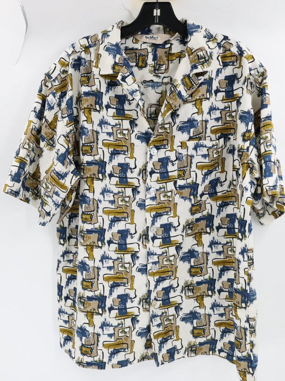 VTG DA VINCI CALIFORNIA shirt mens Large retro print short sleeve loop collar